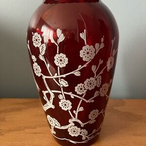 Vintage anchor hocking R 53 ruby red Hoover bird glass vase